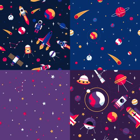  Space Seamless Pattern 4 Samples Square vector