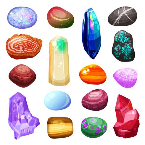 Crystal Stone Rocks Icons Set vector