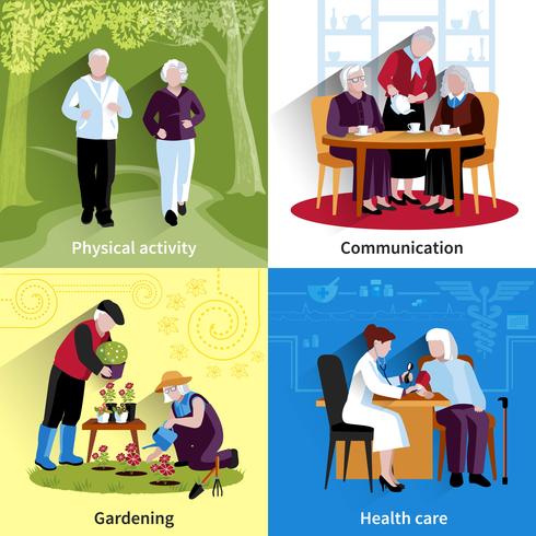 Elderly People Concept Icons Set  vector