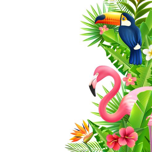 Tropical Rainforest Flamingo Vertical Colorful  Border  vector