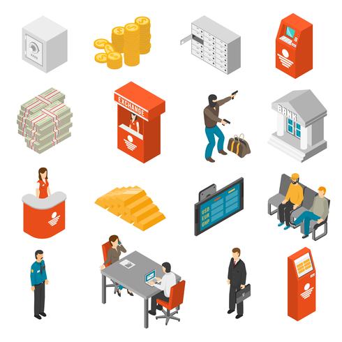 Bank Isometric Icons Set  vector