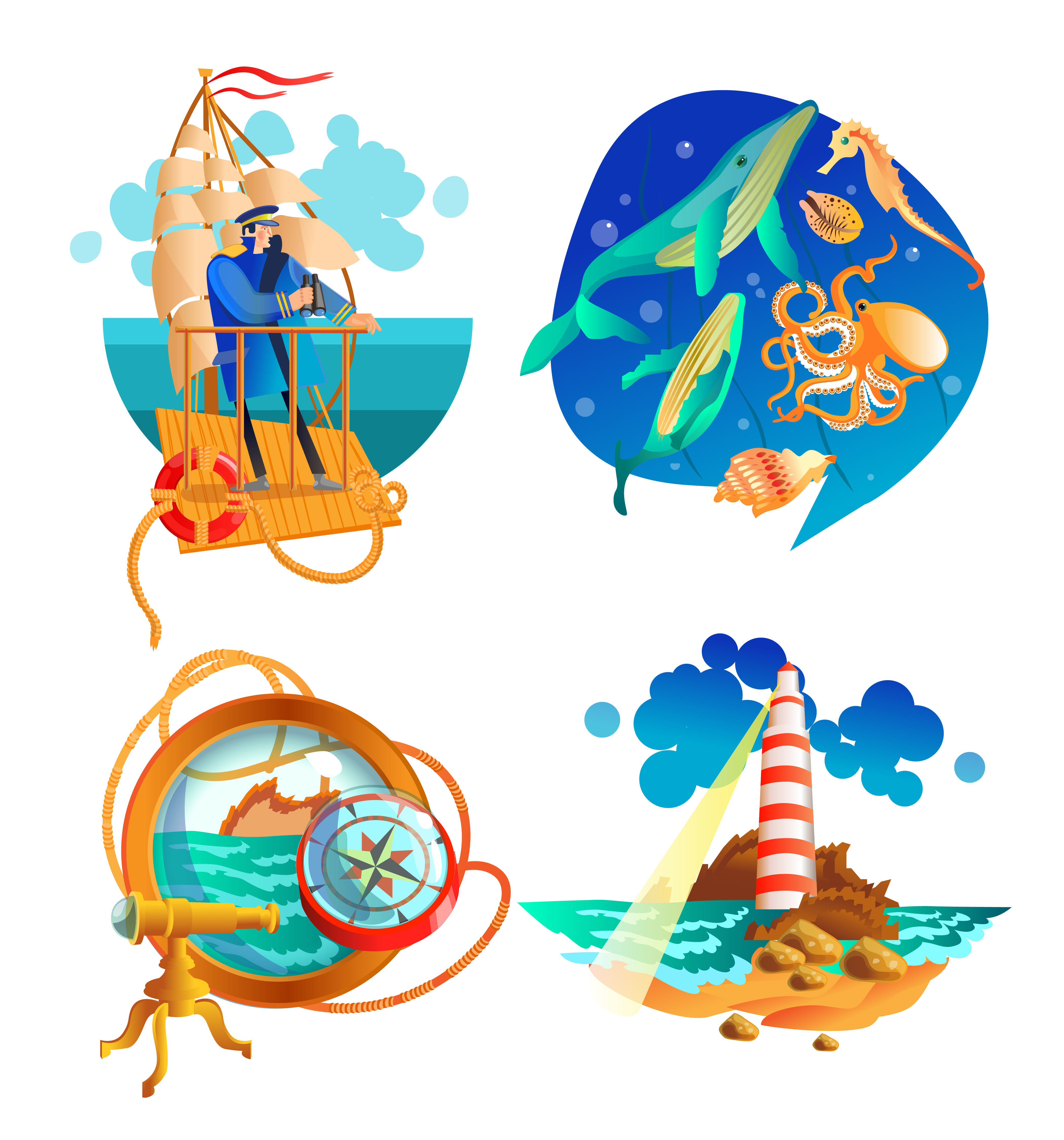 Sea Ocean Nautical Symbols Set 477505 Vector Art at Vecteezy