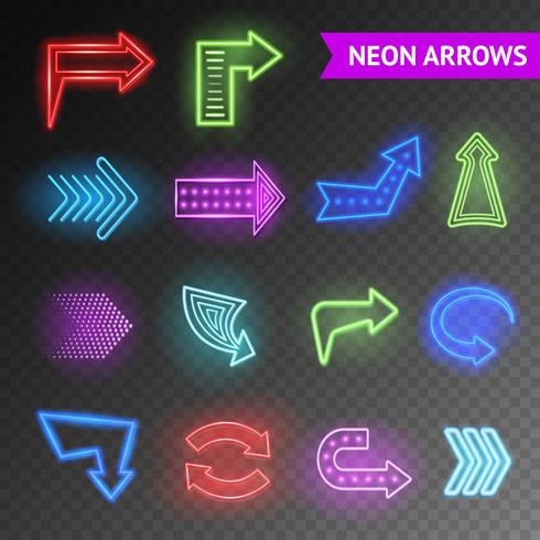 Conjunto de flechas de neón brillante vector