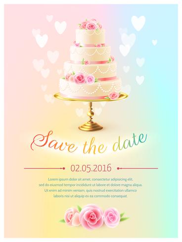 Wedding Card Invitation With Cake Realistic  vector