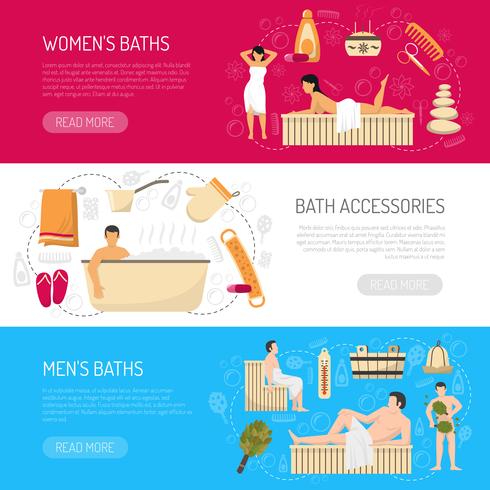 Bath Sauna Spa Horizontal Banners Set vector