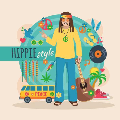 Pack de personajes hippie para hombre vector