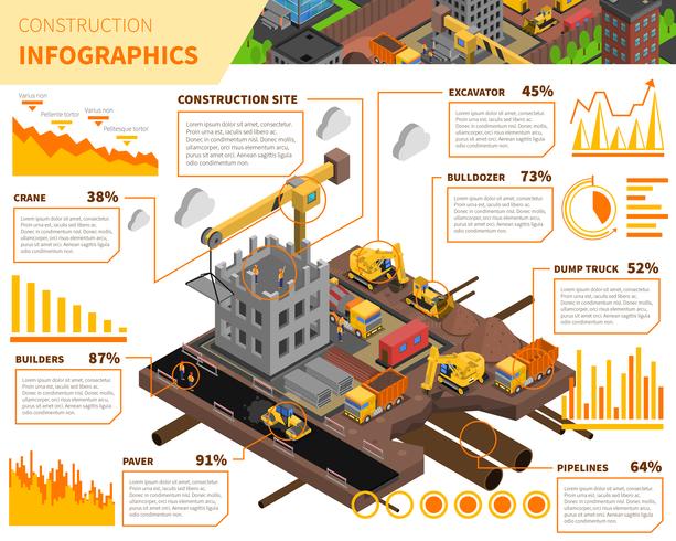 Building Construction Isometric Infographics  vector