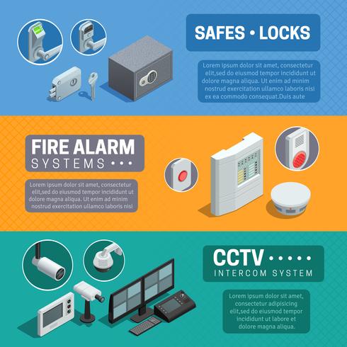 Home Security System Isometric Banners Set vector