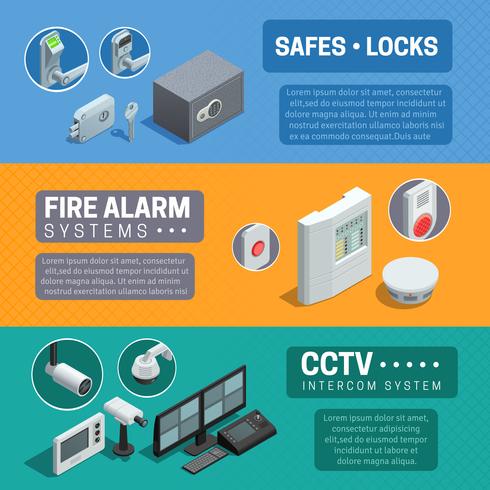 Home Security System Isometric Banners Set vector