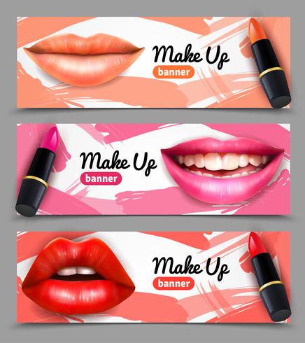 Lips Make Up Horizontal Banners Set vector