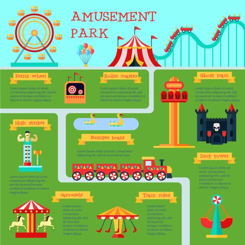 Conjunto de infografía parque de atracciones vector