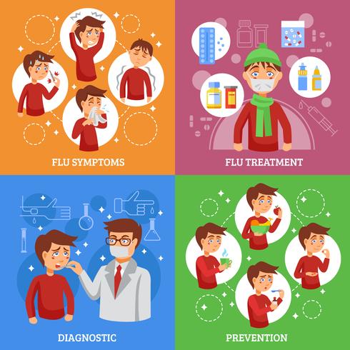 Flu Concept 4 Flat Square Banner  vector