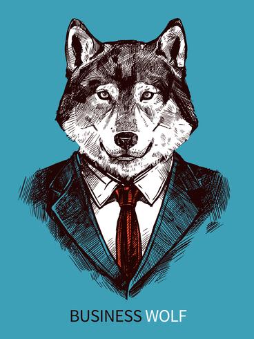 Hand Drawn Business Wolf Poster vector