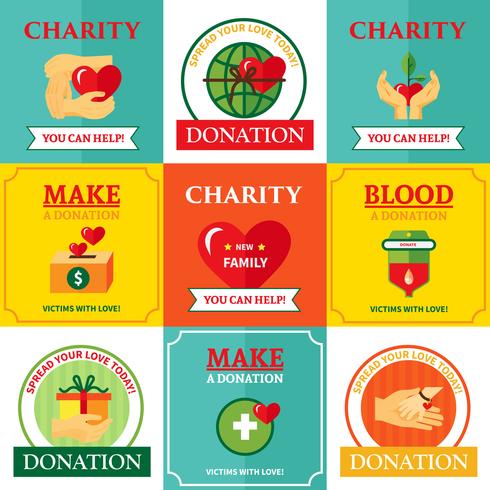 Charity Emblems Design Flat Icons Composition  vector