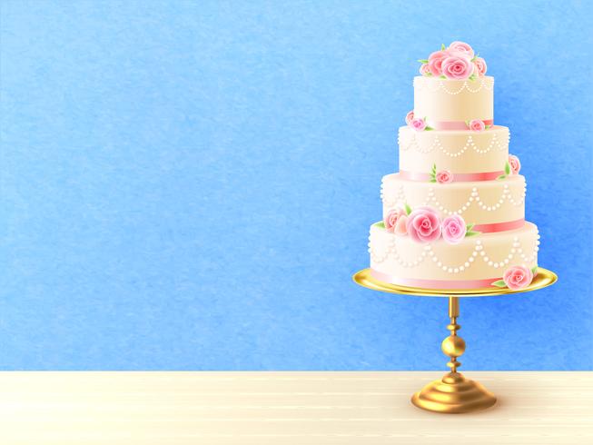  Wedding Cake With Roses Realistic Image vector