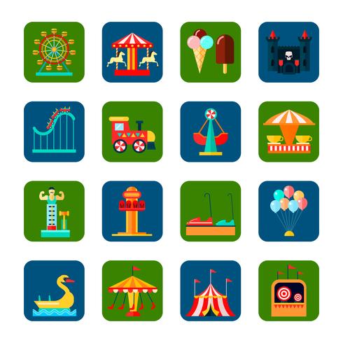  Amusement Park Square Icons Set  vector