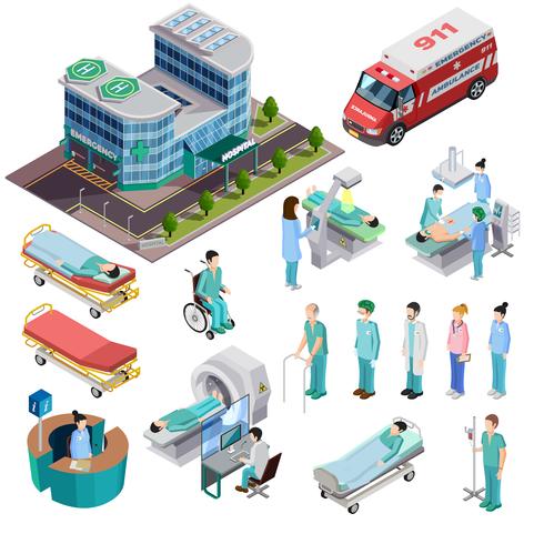 Hospital Isometric Isolated Icons vector