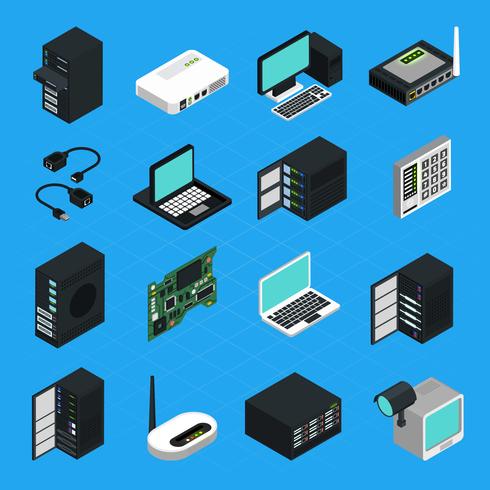 Data Center Server Equipment Icons Set vector