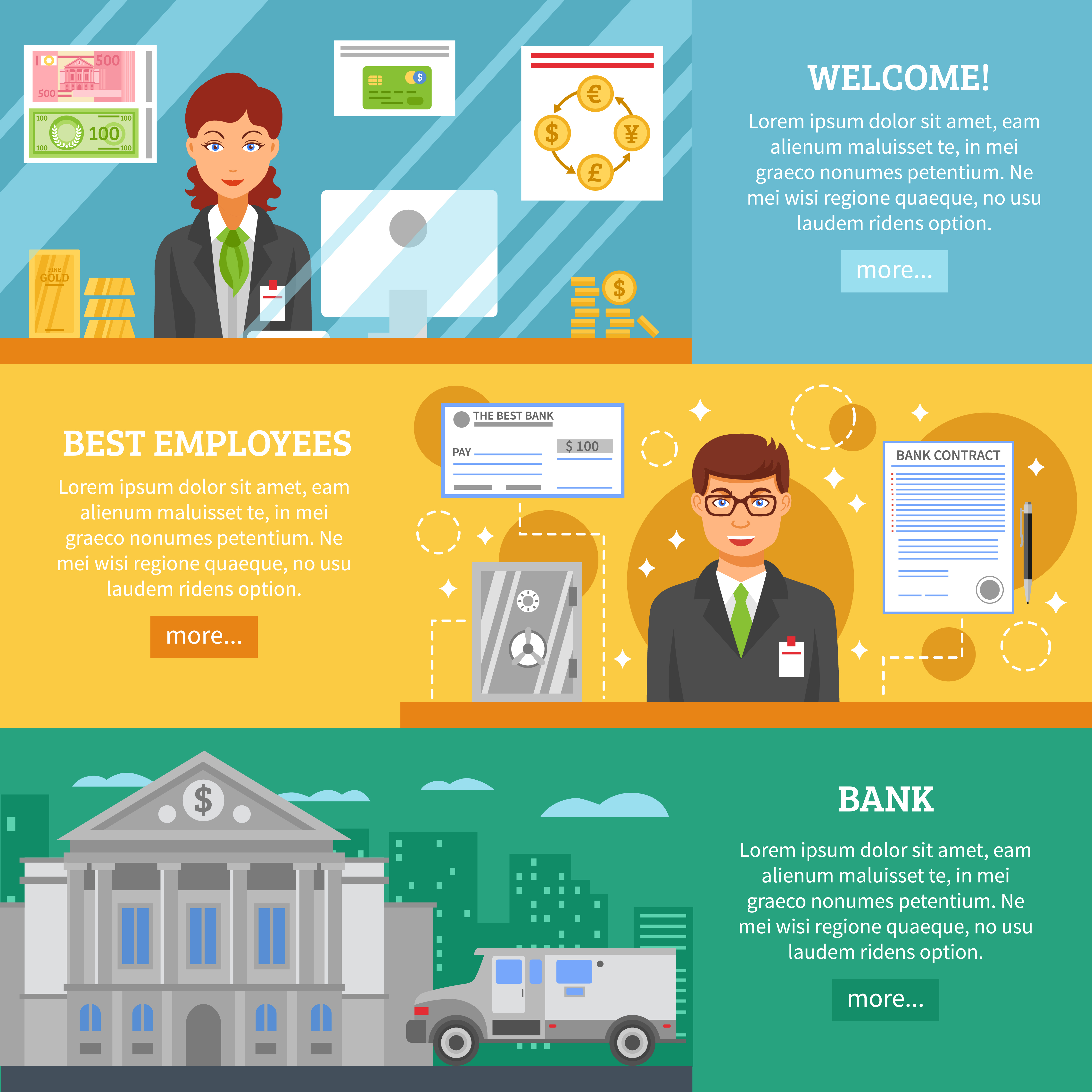 Bank Service Horizontal Banners Download Free Vectors Clipart