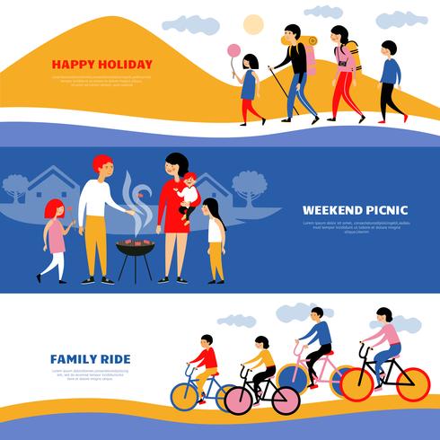 Family Holiday Picnic 3 Banners Set  vector