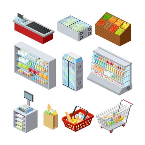 Isometric Supermarket Icons Set  vector