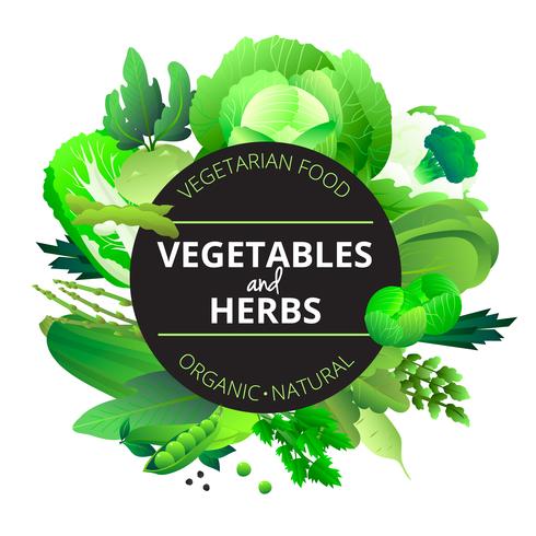 Vegetables Herbs Round Green Frame  vector