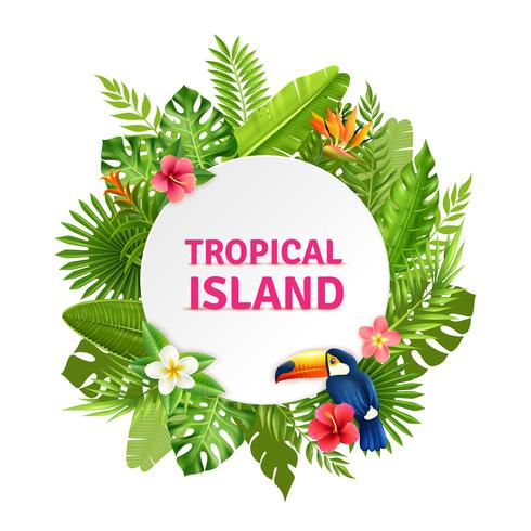 Tropical Island Flora And Toucan Frame  vector