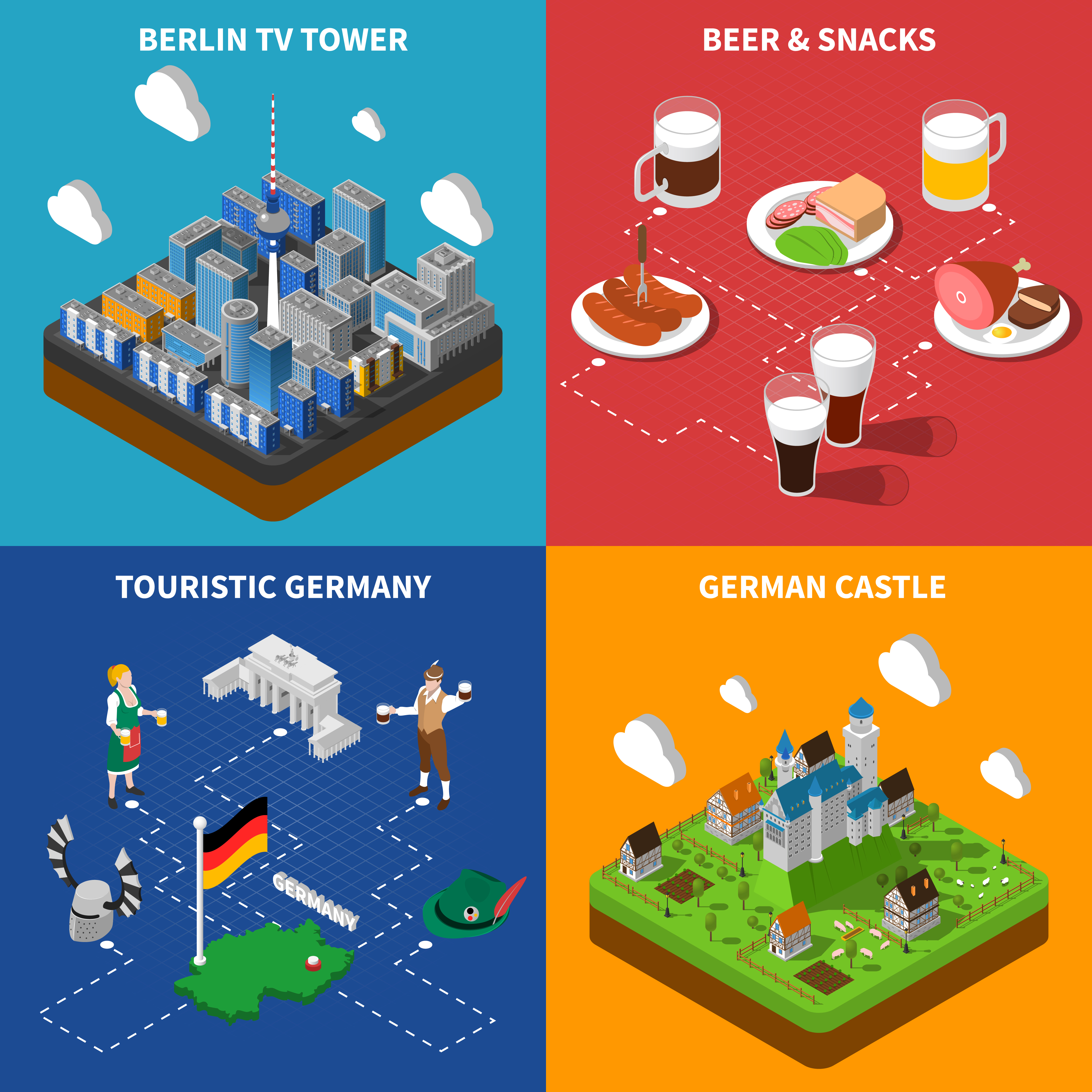 German Culture 4 Isometric Icons Square 477697 Vector Art at Vecteezy