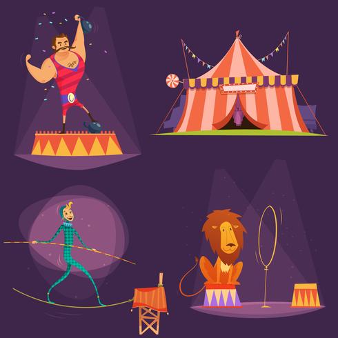 Conjunto de iconos de dibujos animados retro de circo vector