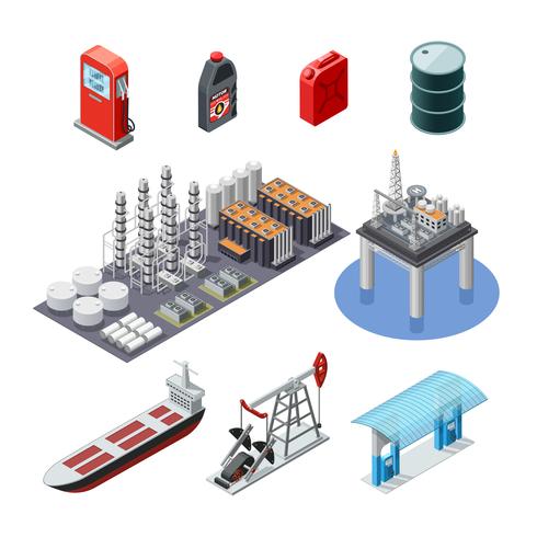 Conjunto de iconos isométricos de la industria del petróleo vector