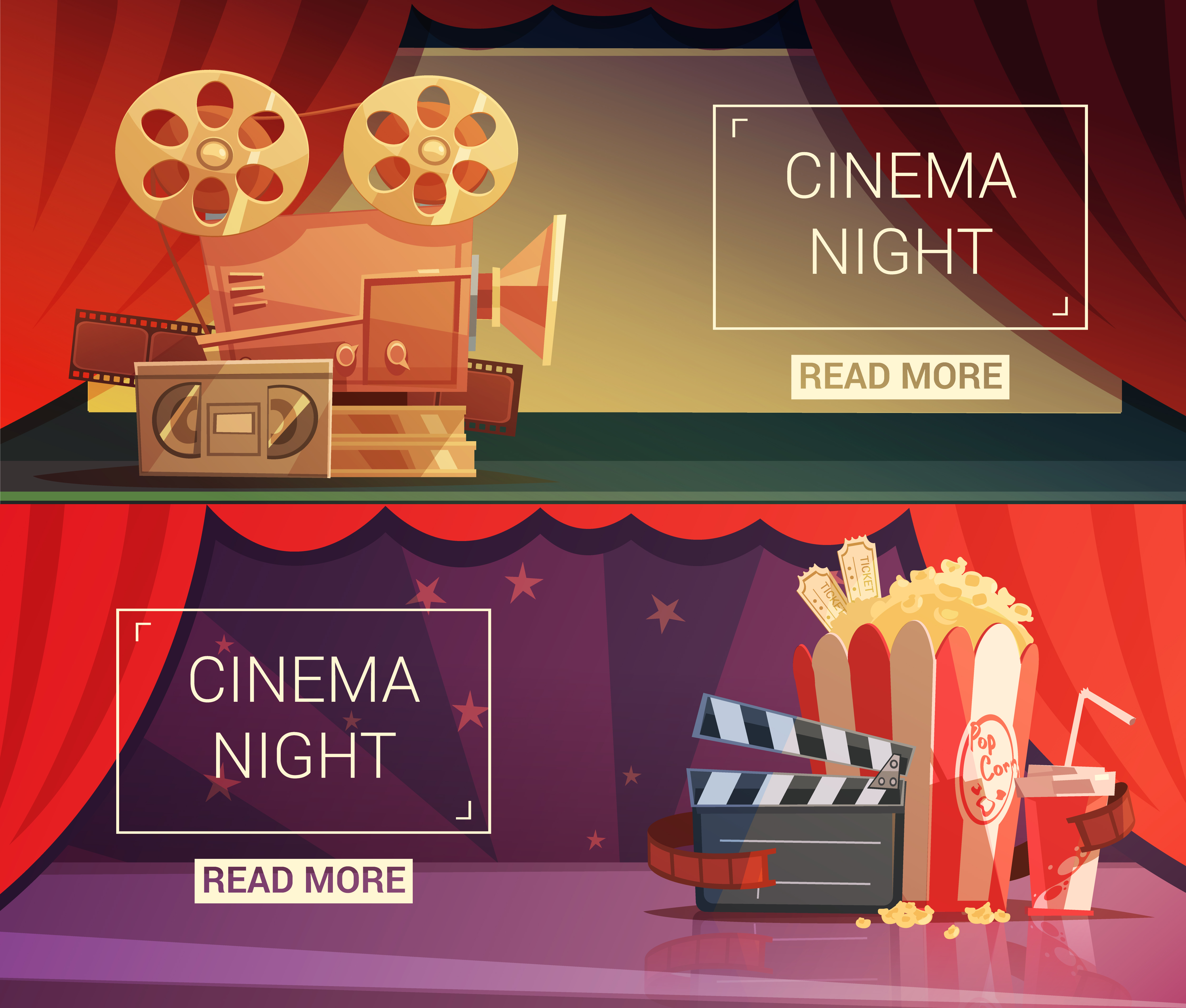 Cinema Banners Set - Download Free Vectors, Clipart Graphics & Vector Art