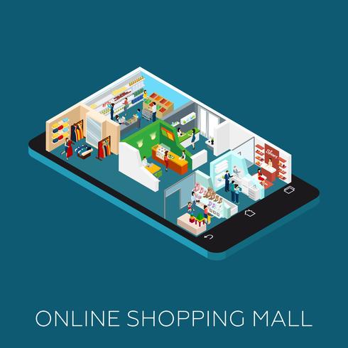 Online Shopping Mall Isometric Icon vector