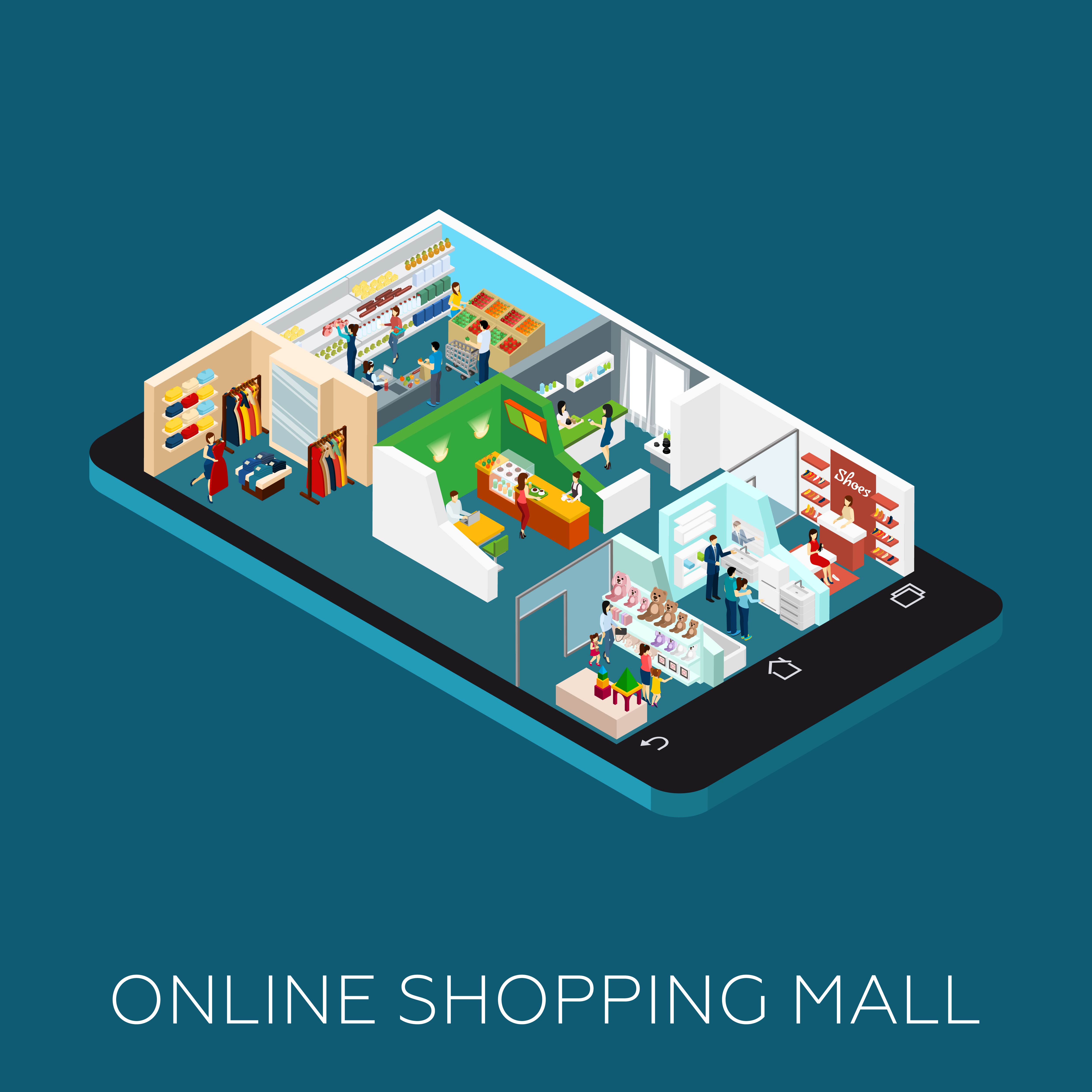  Online Shopping Mall  Isometric Icon Download Free 