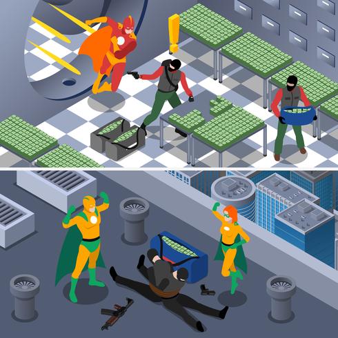 Superhero Isometric Banners Set  vector