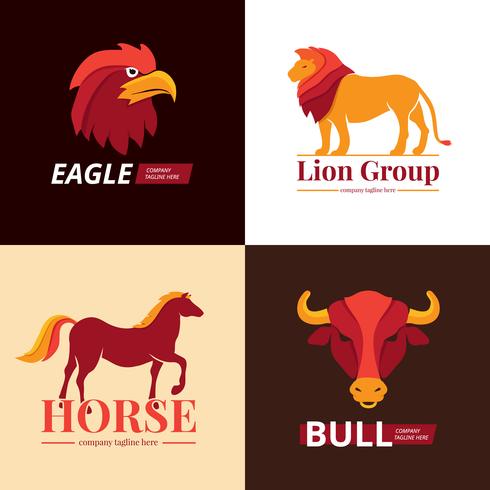 Animales Logo Design 4 iconos planos vector