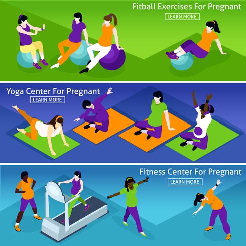 Conjunto de Banners de Fitness de mujeres embarazadas vector