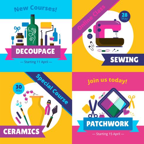 Hobby Workshop Courses 4 Flat Icons  vector