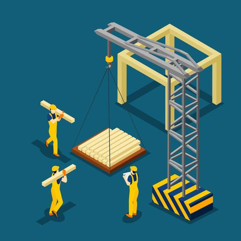 Building Construction Beginning Isometric Banner  vector