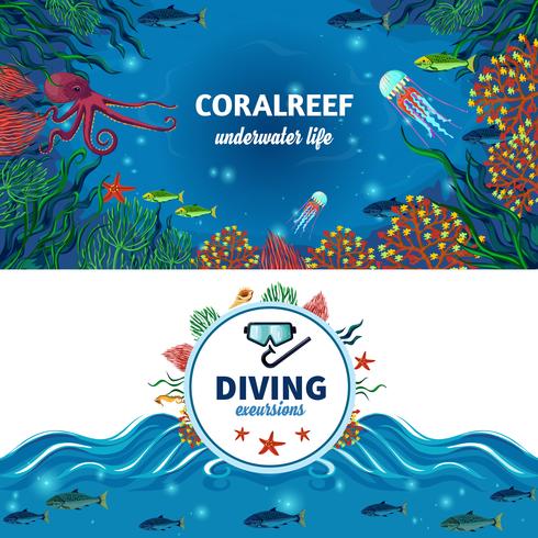 Sea Underwater Life Horizontal Banners vector