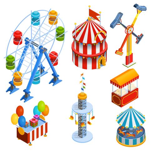 Amusement Park Isometric Decorative Icons vector