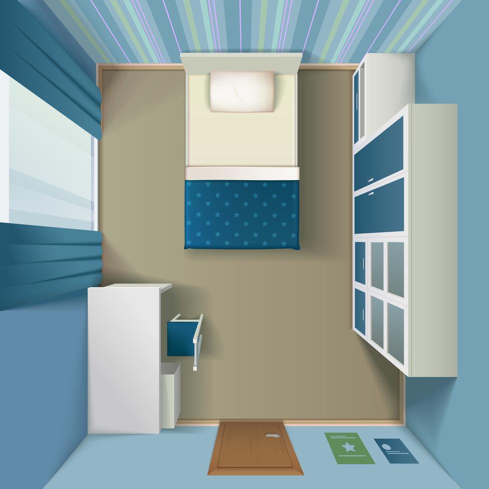 Modern Bedroom interior Realistic Top View 477822 Vector Art at Vecteezy