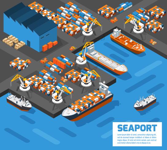 Seaport Isometric Aerial View Poster   vector