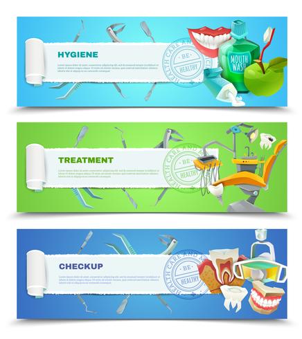 Dentista 3 Conjunto de Banners horizontales planas vector