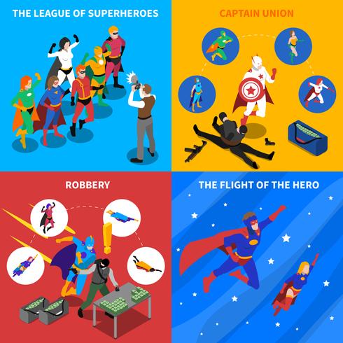 Superhero Concept Isometric Icons Set  vector