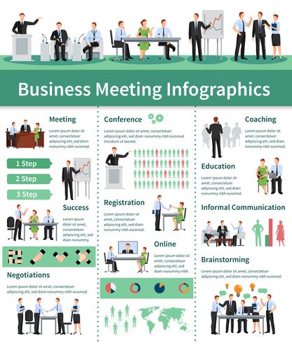 Conjunto de infografía reunión de negocios vector