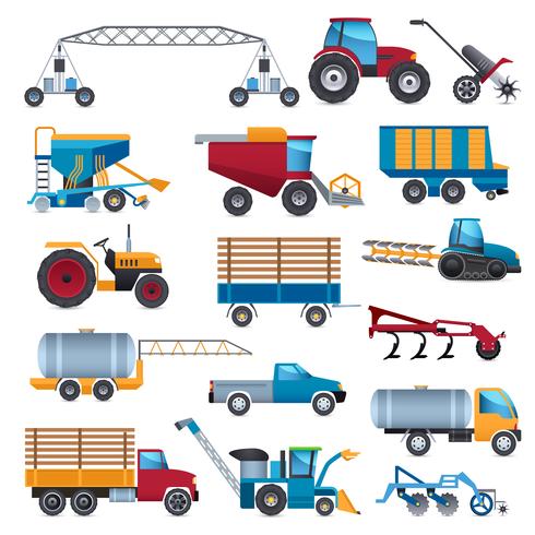 Agricultural Machines Icons Set vector