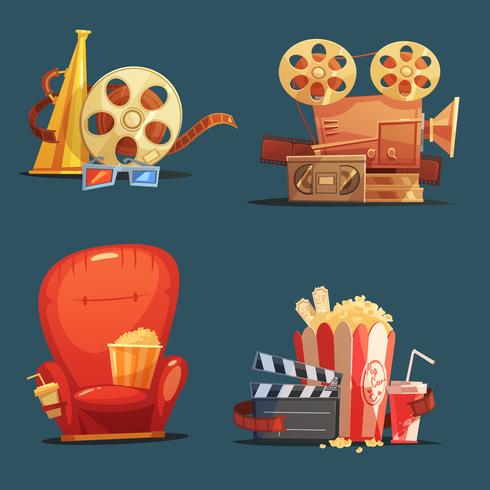 Cinema Movie Retro Symbols Cartoon Set vector