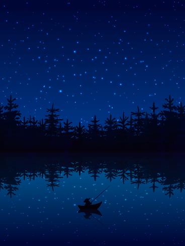 Fishing At Night Illustration  vector