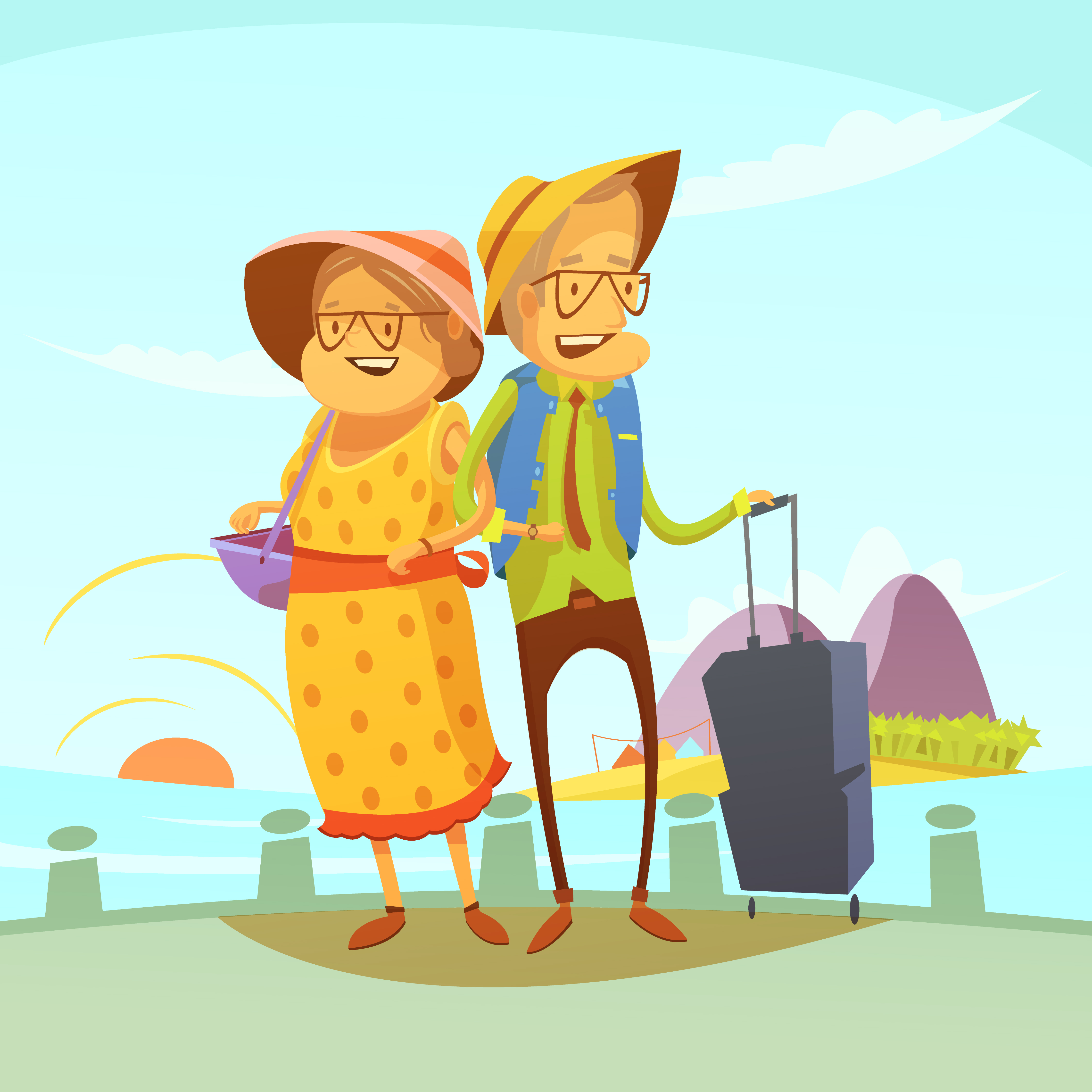 travel couple cartoon