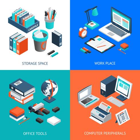 Concepto de diseño isométrico de oficina 2x2 vector